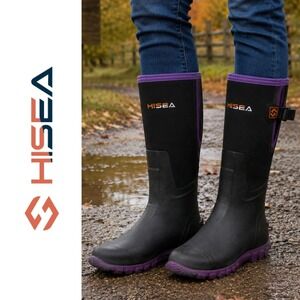 NWT, HISEA Black Purple Neoprene Waterproof Insulated Hunting Boots Size 10